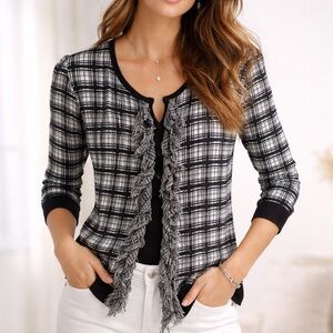 Ellen Tracy Black and White Striped Sweater